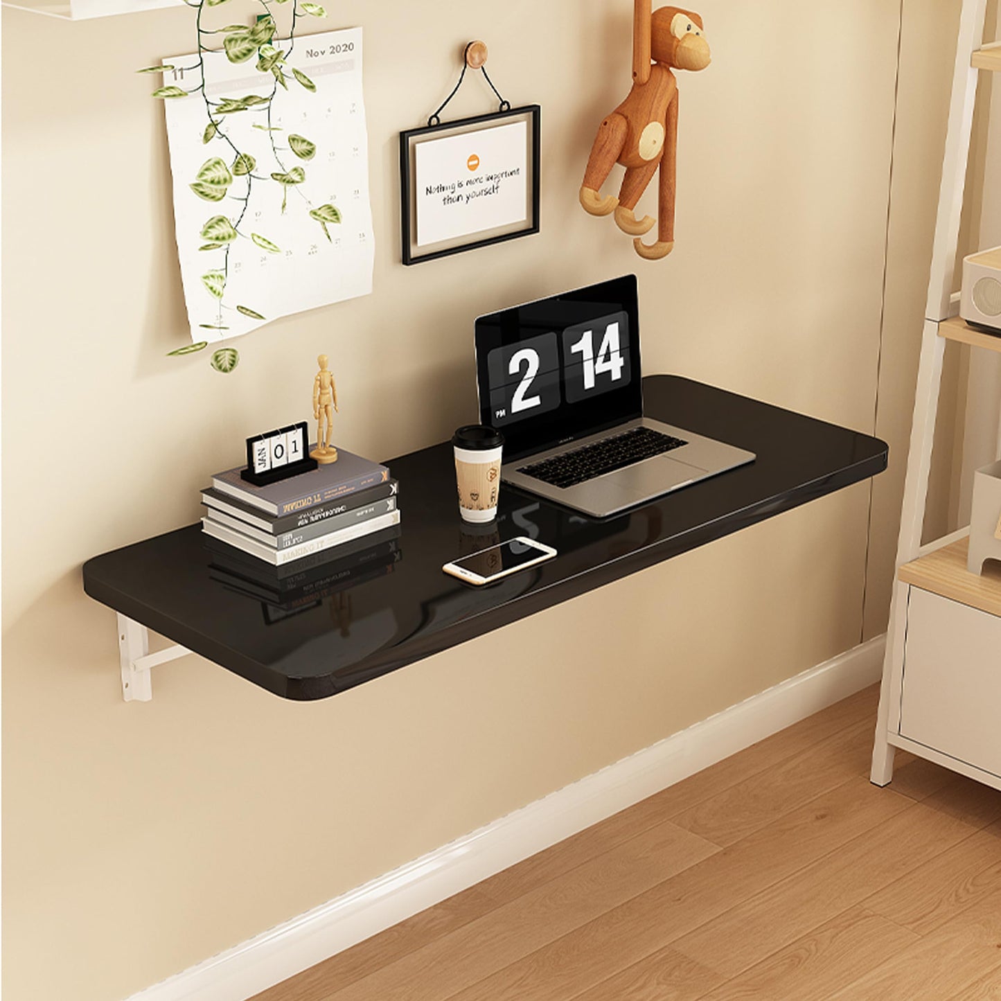 Wall Mounted Folding Table,floating desk for wall,folding wall desks for small spaces,hanging desk for Home Office Computer Workstation,Study Work Bench, Kitchen Dining (black, 31.5"×15.7"(80×40cm))