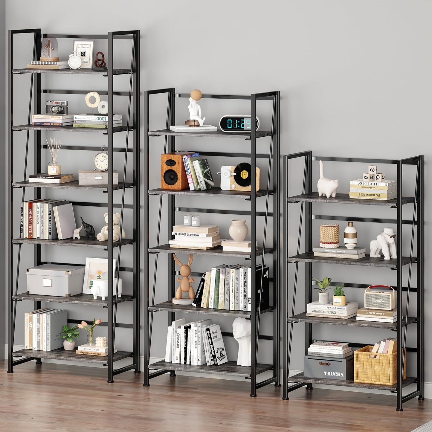 BHG Vintage Multifunctional Folding Bookshelf, No-Assembly Plant Stand Storage Rack Shelves for Home Office