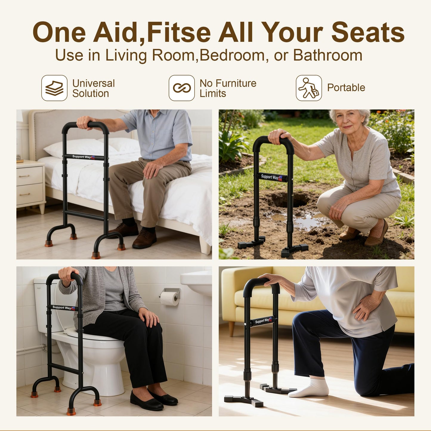 2-in-1 Stand Assist Aid Combo – Adjustable Standing Support for Seniors (20-26.8" Cane & Heavy-Duty Couch Riser), Lift Assist Device for Getting Up from Floor, Kneeling, Low Seats, or Sofa, Supports 4