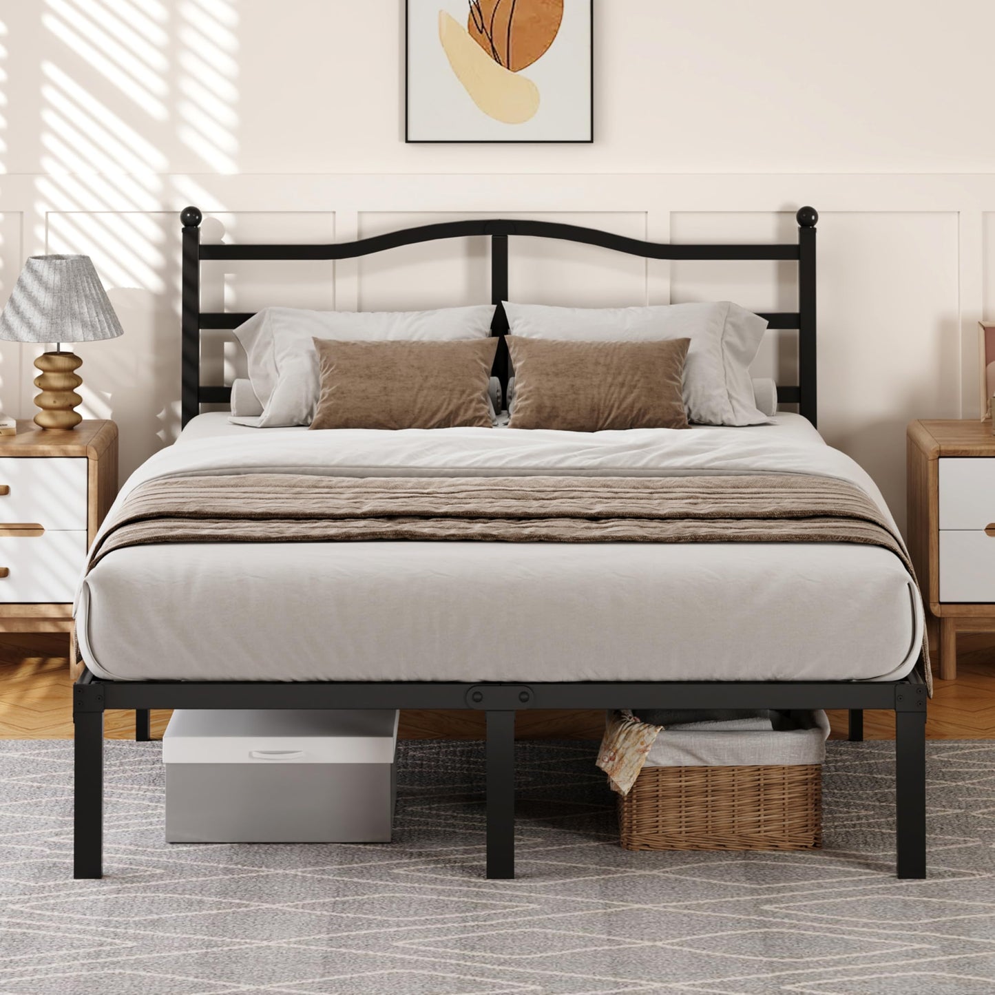 Snaye 14 Inch Full Size Bed Frame with Headboard, Heavy Duty Metal Platform Bed Frame Full Size Mattress Foundation with Sturdy Steel Slats, Easy Assembly Noise Free