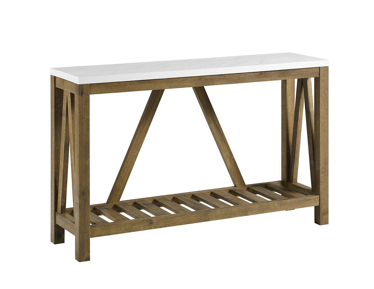 Walker Edison Modern Farmhouse Accent Entryway / Living Room End Table, 52 Inch, Color-Marble and Walnut