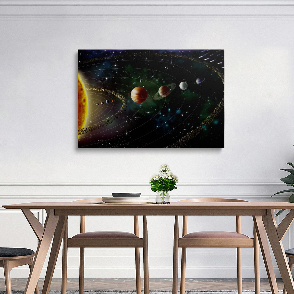 Framed Cool Space Theme Galaxy Astronomy Canvas Wall Art Universe Solar System Poster Planets Decor For Kids Living Room Bedroom Home Office Artwork Gift Ready To Hang(12x16 Inches)