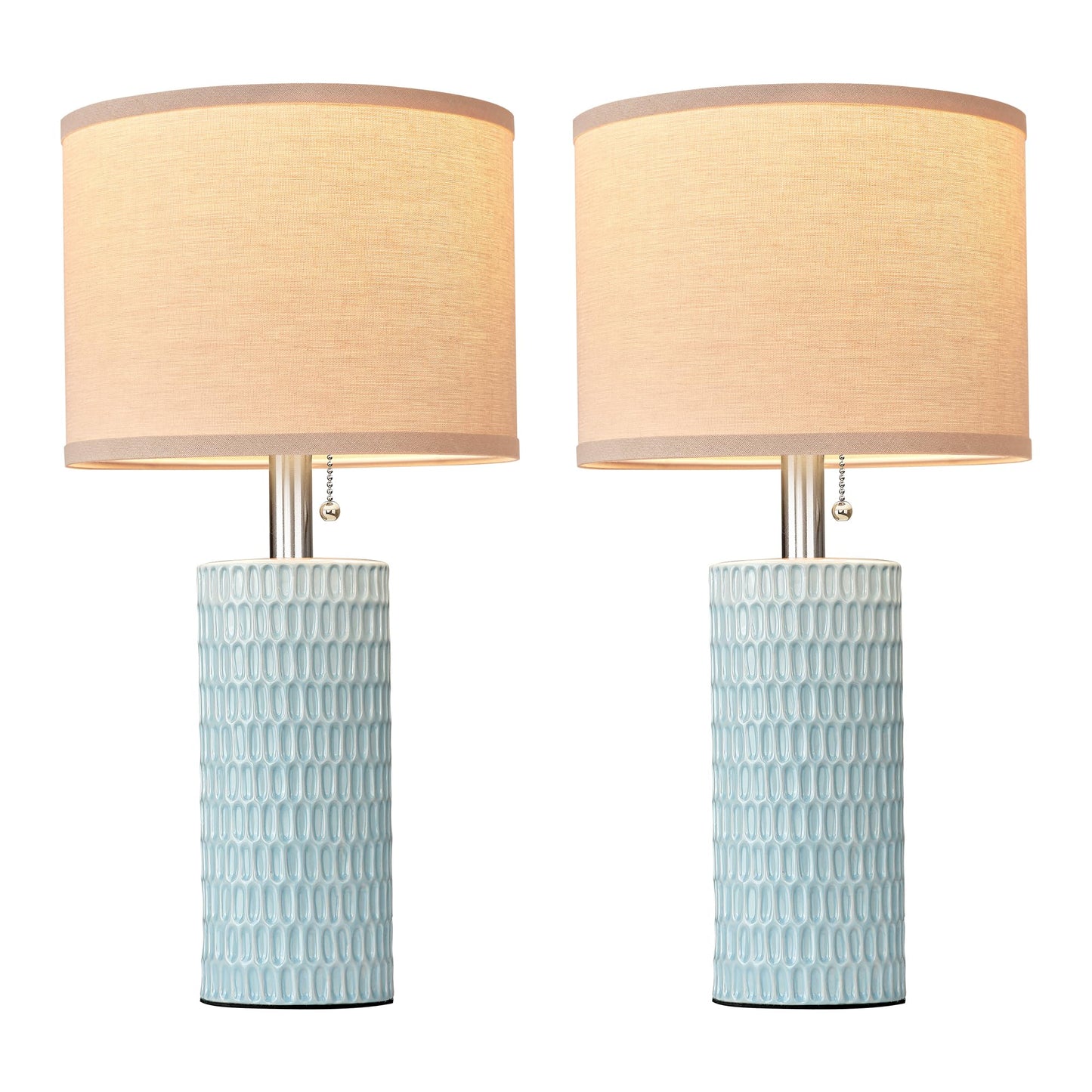 Reaketon 20.5" Modern Ceramic Table Lamps for Bedroom Set of 2, Bedside Lamps for Night Stands with Beige Lampshade, Farmhouse Table Lamp for Living Room Office Dorm, Sky Blue