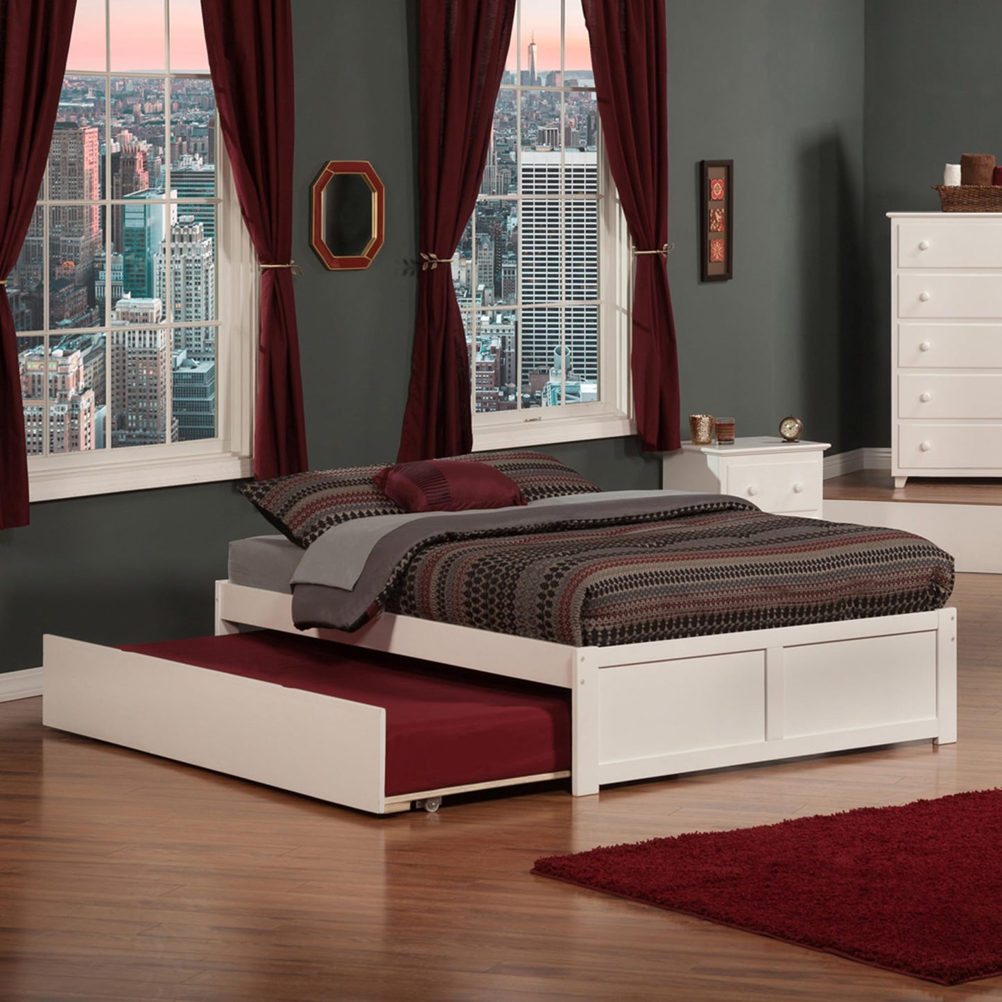 AFI, Concord King Platform Bed with Footboard & Twin XL Trundle, White