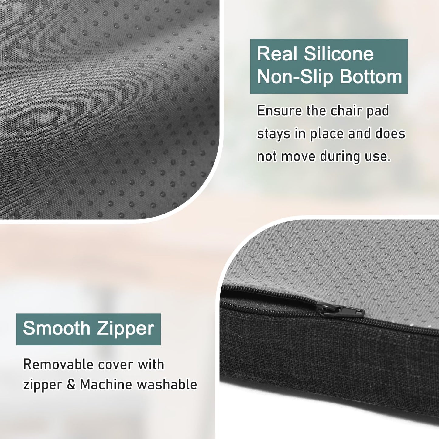 baibu Set of 2 Memory Foam Rectangle Bench Stool Cushion, Dual-Layer Design Non-Slip Saddle Stool Pads Bar Stool Cushion with Machine Washable Cover - Only 2 Pads (Black, 18x9.5x1.5in)