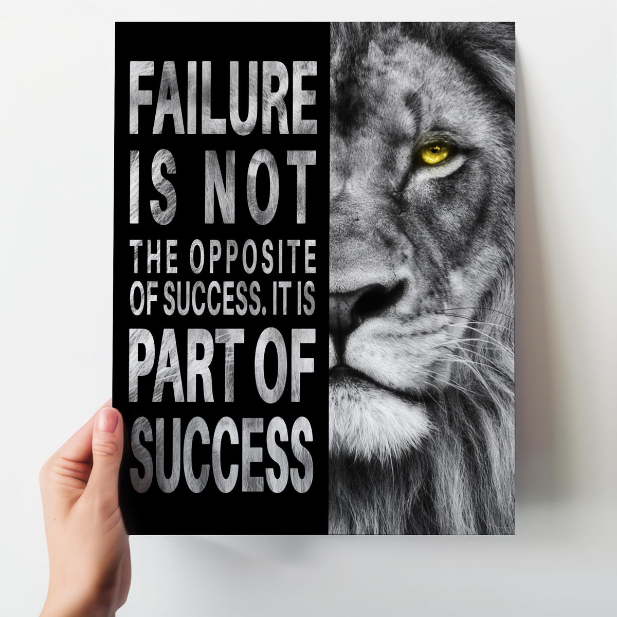 Office Wall Decor for Men 11x14 - Motivational Wall Art - Lion Success Quote Poster - Masculine Inspirational Art - Black and White Motivational Quotes - Home Office Gym Decoration - UNFRAMED