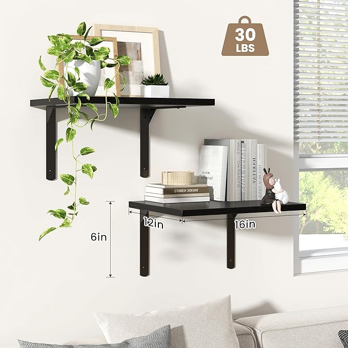 Fun Memories Floating Shelves for Wall, 12 Inch Deep Floating Shelves Set of 2