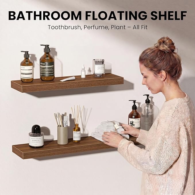 Fun Memories Floating Shelves for Wall, 66 Inch Long Set of 2 Rustic Wood Wall