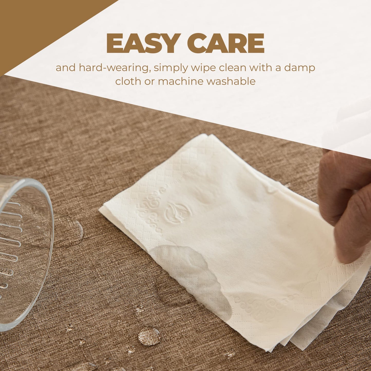Decorelia Waterproof Kitchen Faux Linen Round Tablecloth, Decorative Fabric Burlap Texture Farmhouse Soft Table Cloth Cover for Dining Party Indoor Outdoor Use (60 Inch, Round (2-4 Seats), Coffee)