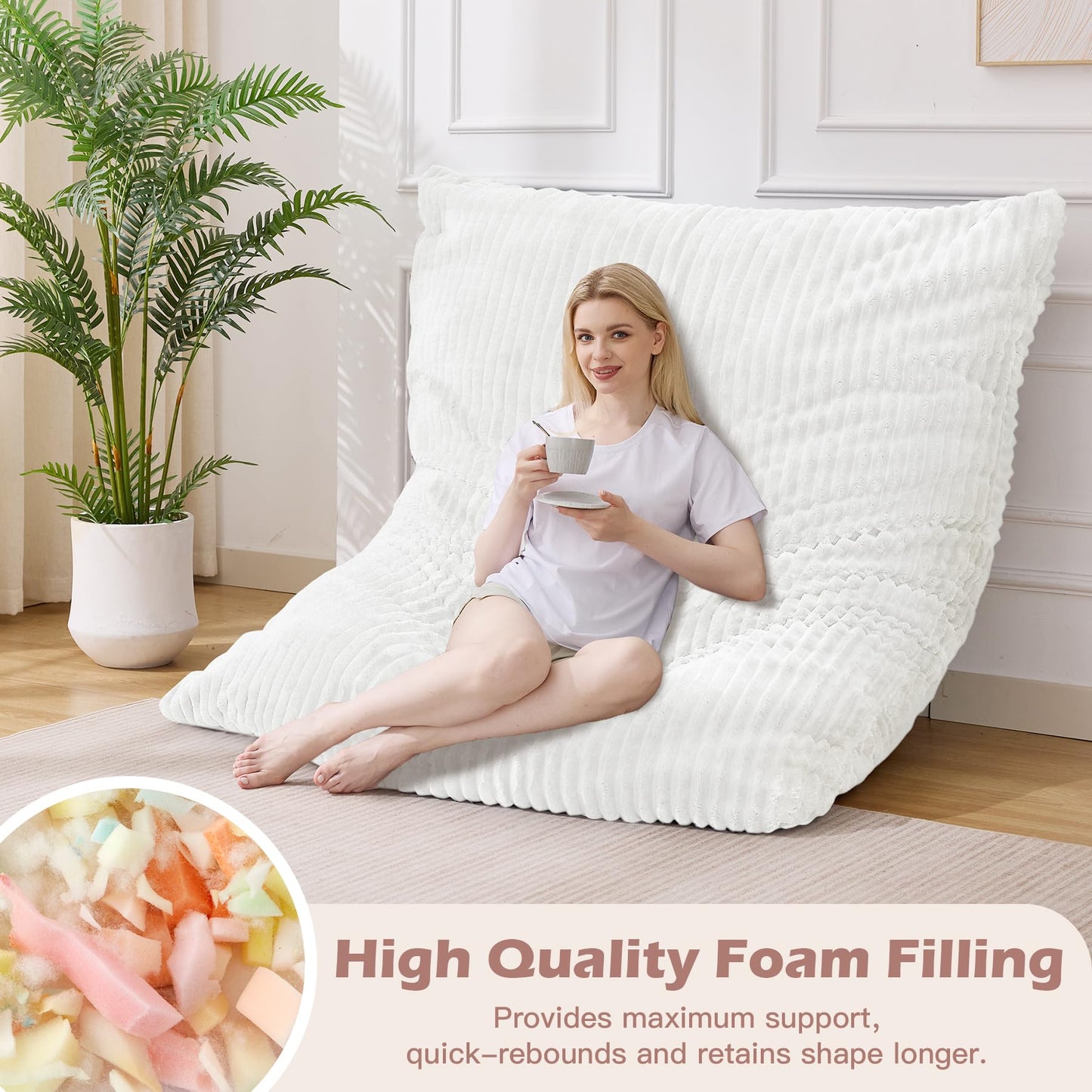 MuaMelop Bean Bag Chair, Giant Bean Bag Chair, 4 in 1 Convertible Beanbag Chairs for Adults with Removable Cover, Memory Foam Floor Cushions, Living Room, Bedroom, Beige
