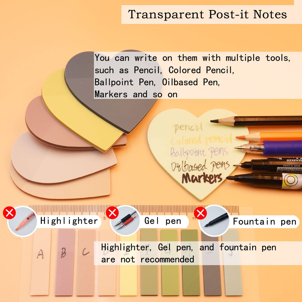 YOUDEFUL 800Pcs Transparent Sticky Notes, 2.76"x2.76" Clear Heart Sticky Notes, Waterproof Translucent Sticky Note Pads for Books Annotation, Clear Post it Notes for Bible Study, School, Office