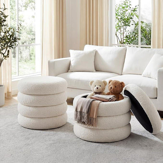 Flouki 19.5" Storage Ottoman Round, Vanity Stools