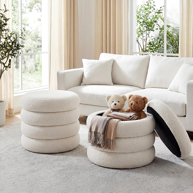 Flouki 19.5" Storage Ottoman Round, Vanity Stool