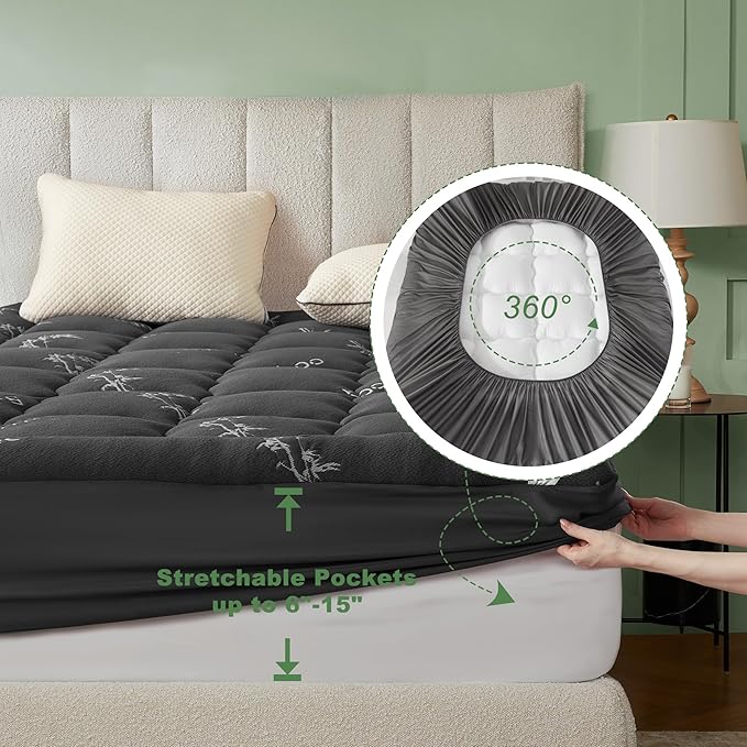 BEDLORE Twin Mattress Topper Viscose Derived from Bamboo, Thick Pillow Top