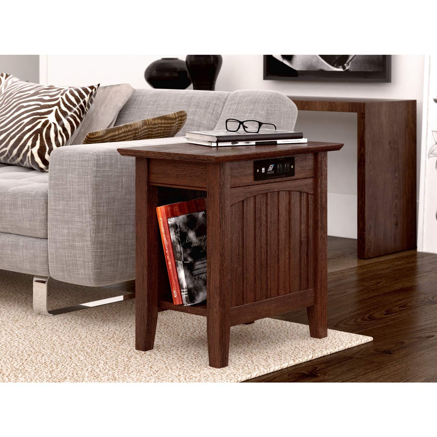 AFI Nantucket Chair Side Table with Built-in Charger in Burnt Amber