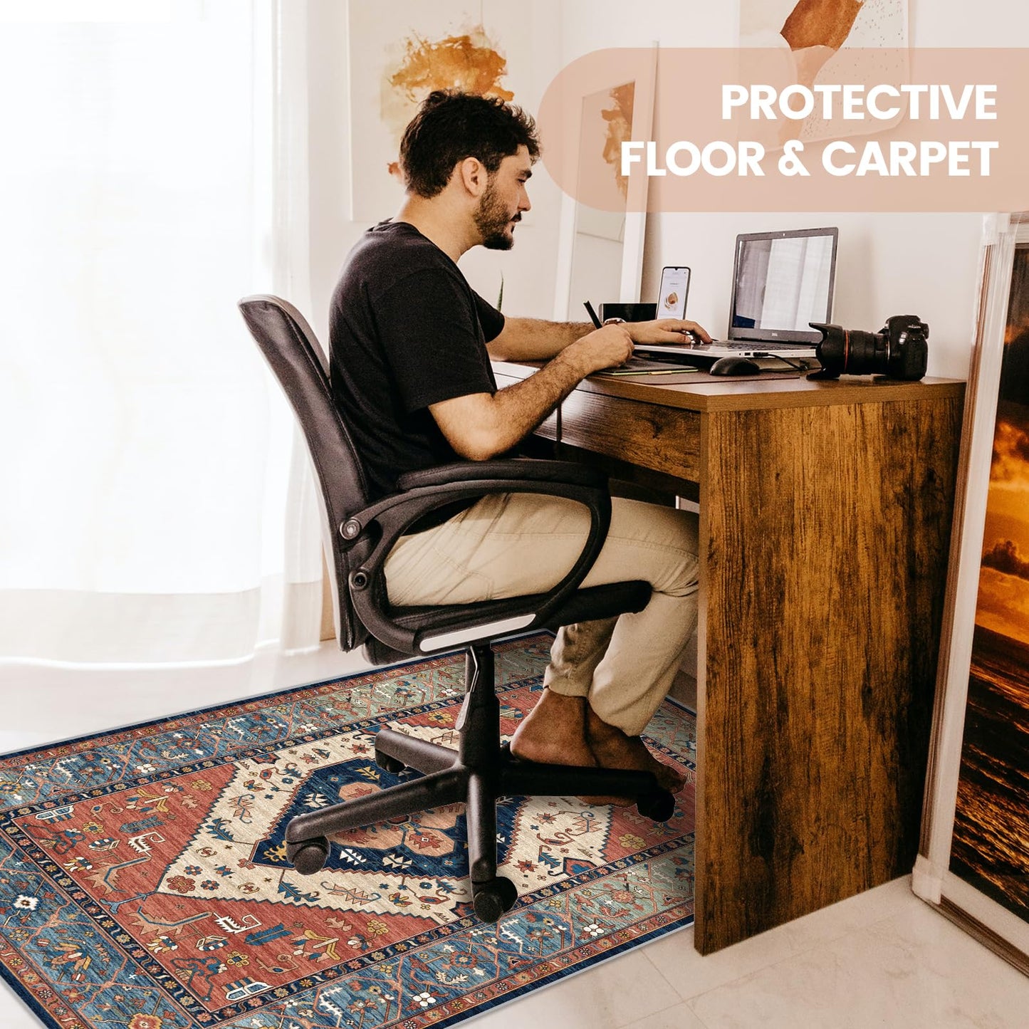 Office Chair Mat for Hardwood Floor, Anti Slip Hi-Q Desk Chair Mat for Hardwood & Low-Carpeted Floors, Easy to Clean Computer Floor Mat Protector Rug for Gaming Rolling Chair on Hard Wood Floors