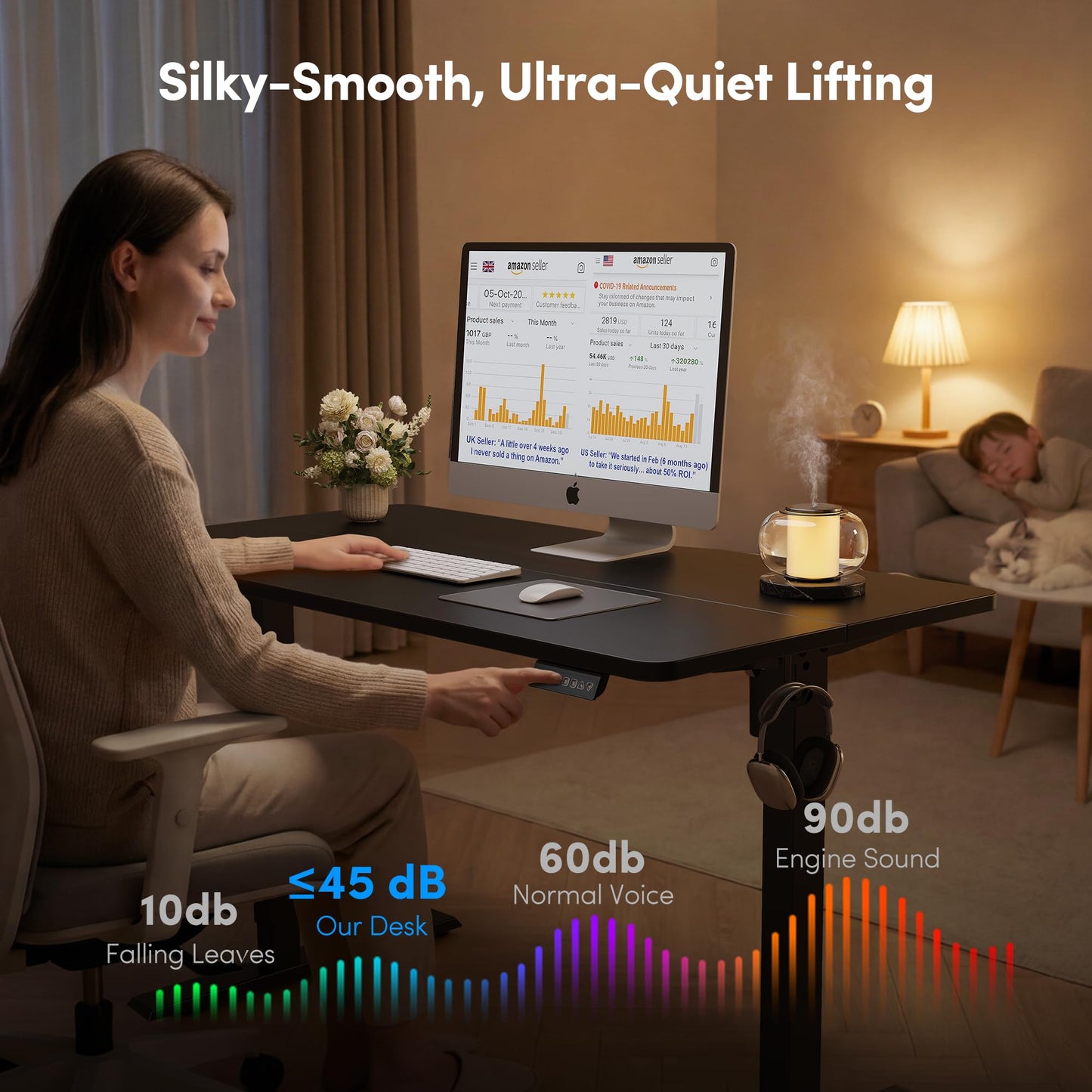 FEZIBO 40 x 24 Inches Electric Standing Desk Adjustable Height, 3 Memory Height Settings, Sit Stand Up Desk for Home Office & Computer Workstation, Black