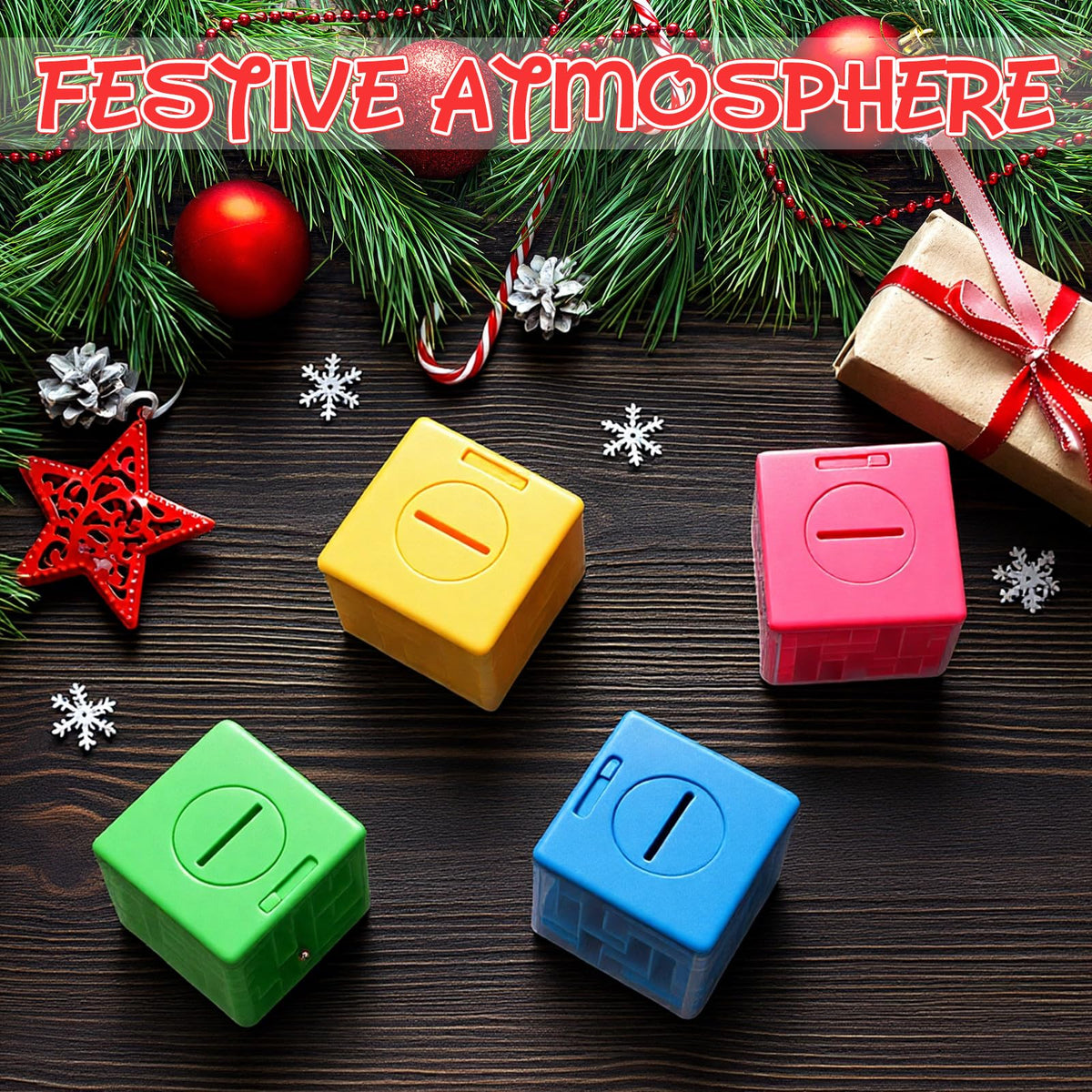 4 Pcs Money Box for Cash Gift Stocking Stuffers Plastic Cash Money Maze Puzzle Box for Adults Christmas Birthday Party Favors (Green)