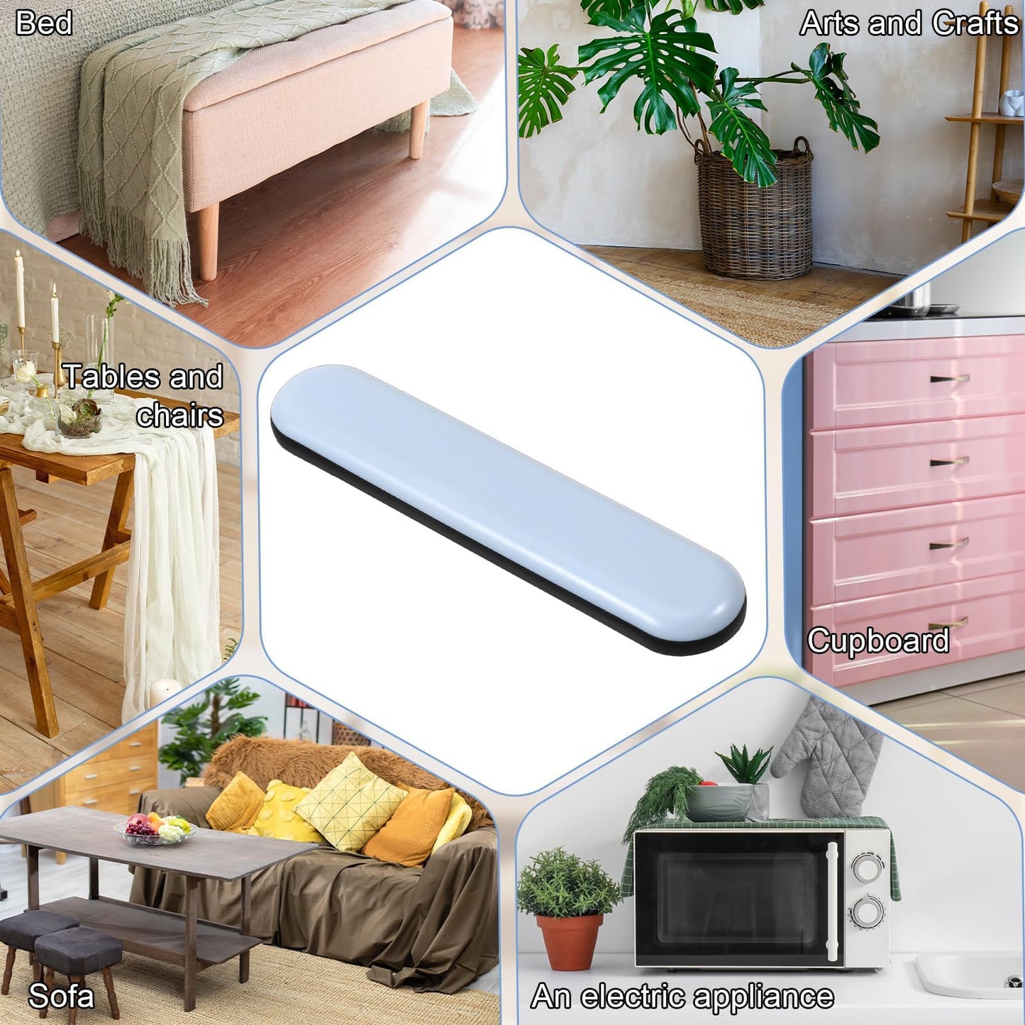 8pcs Furniture Slider Gliders Self-Stick Furniture Movers Sliders Strip for Carpet Rectangle Floor Protector Pads Furnitures Moving Pads for Chair Table Desk Sofa Couch(75x15mm)