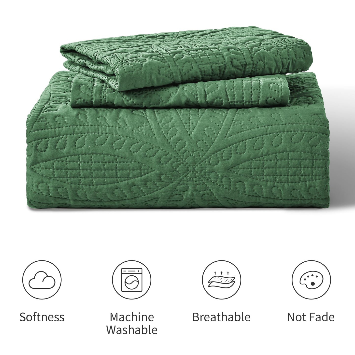 Love's cabin Quilts for Queen Bed Dark Green Bedspreads - Soft Bed Summer Lightweight Bedspread Comforter - Modern Style Coin Pattern Coverlet for All Season - 3 Pieces (1 Quilt, 2 Pillow Shams)