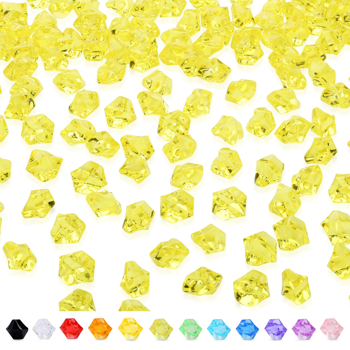 YATOJUZI 500pcs Fake Ice Cubes Yellow Acrylic Crushed Rocks Vase Fillers Plastic Diamonds Gems for DIY Party Wedding Centerpiece Table Scatter Prop Display 0.5" (Only Yellow)