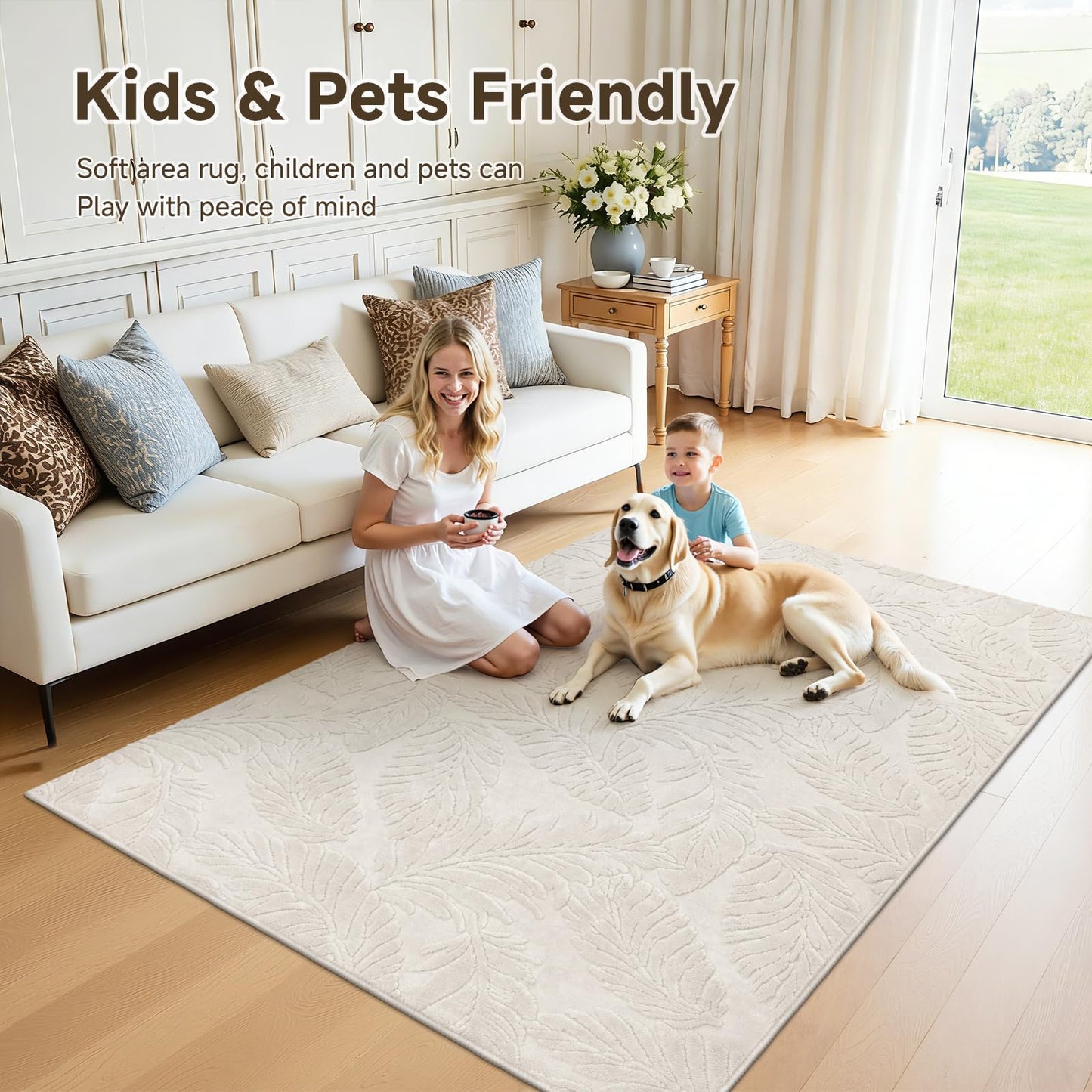Pauwer Area Rugs for Living Room 6x9, Machine Washable Non Slip Neutral Boho Modern Rug, Soft Fluffy Carpet for Bedroom Dining Room Nursery Office Indoor Farmhouse, Beige