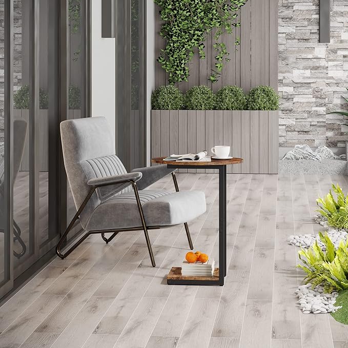 Hosfais Side Table Small End Table, C-Shaped Wood Sofa Table