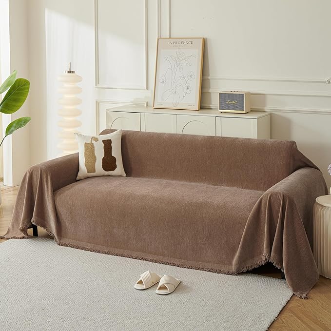 Couch Cover for Dogs, Boho Sofa Covers for 4 Cushion Couch, Chenille Sofa