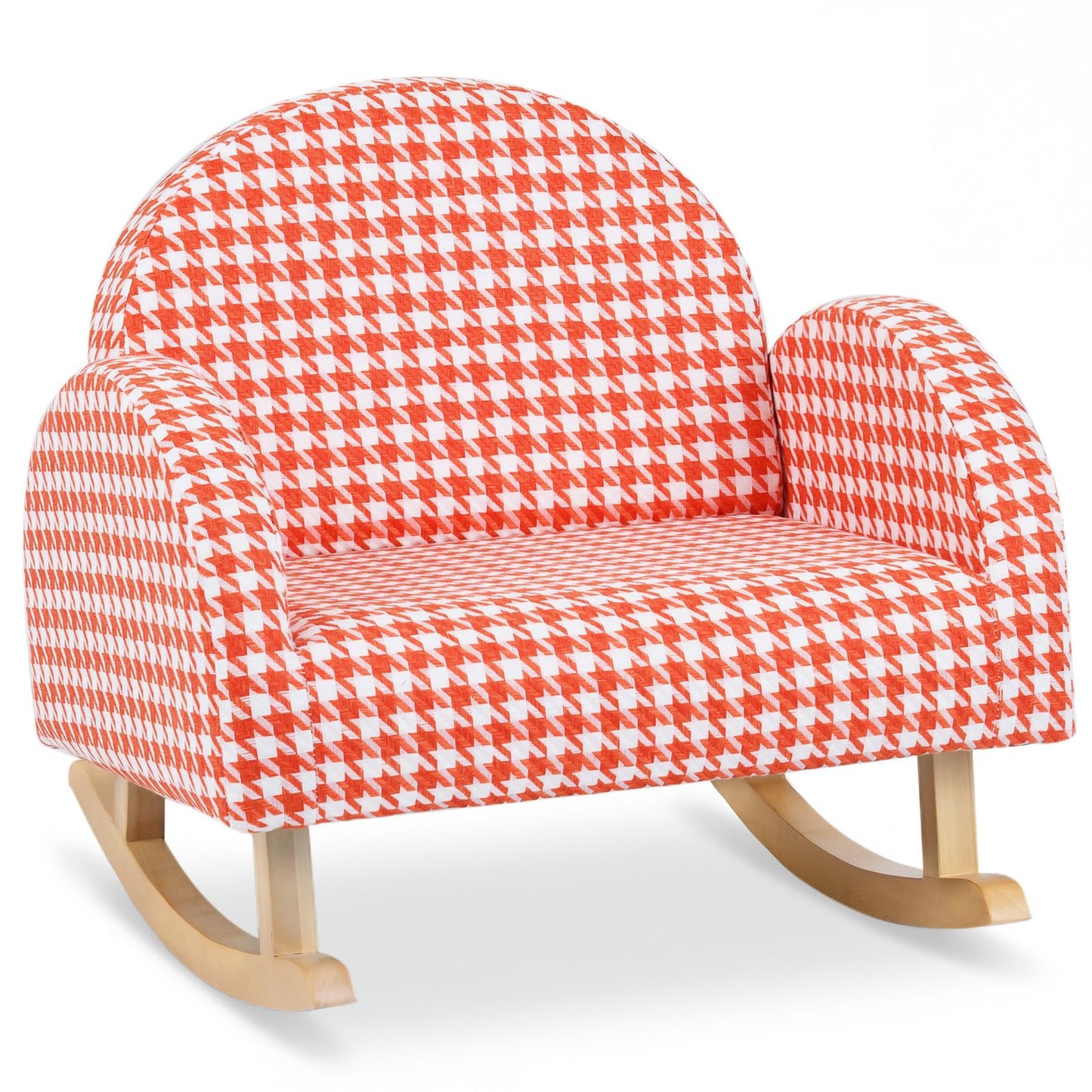 INFANS Kids Sofa, Toddler Rocking Chair with Solid Wooden Frame, Anti-Tipping Design, Plush Fabric, Children Armchair for Nursery Kindergarten Gift for Boys Girls (Rocking Chair, Orange)