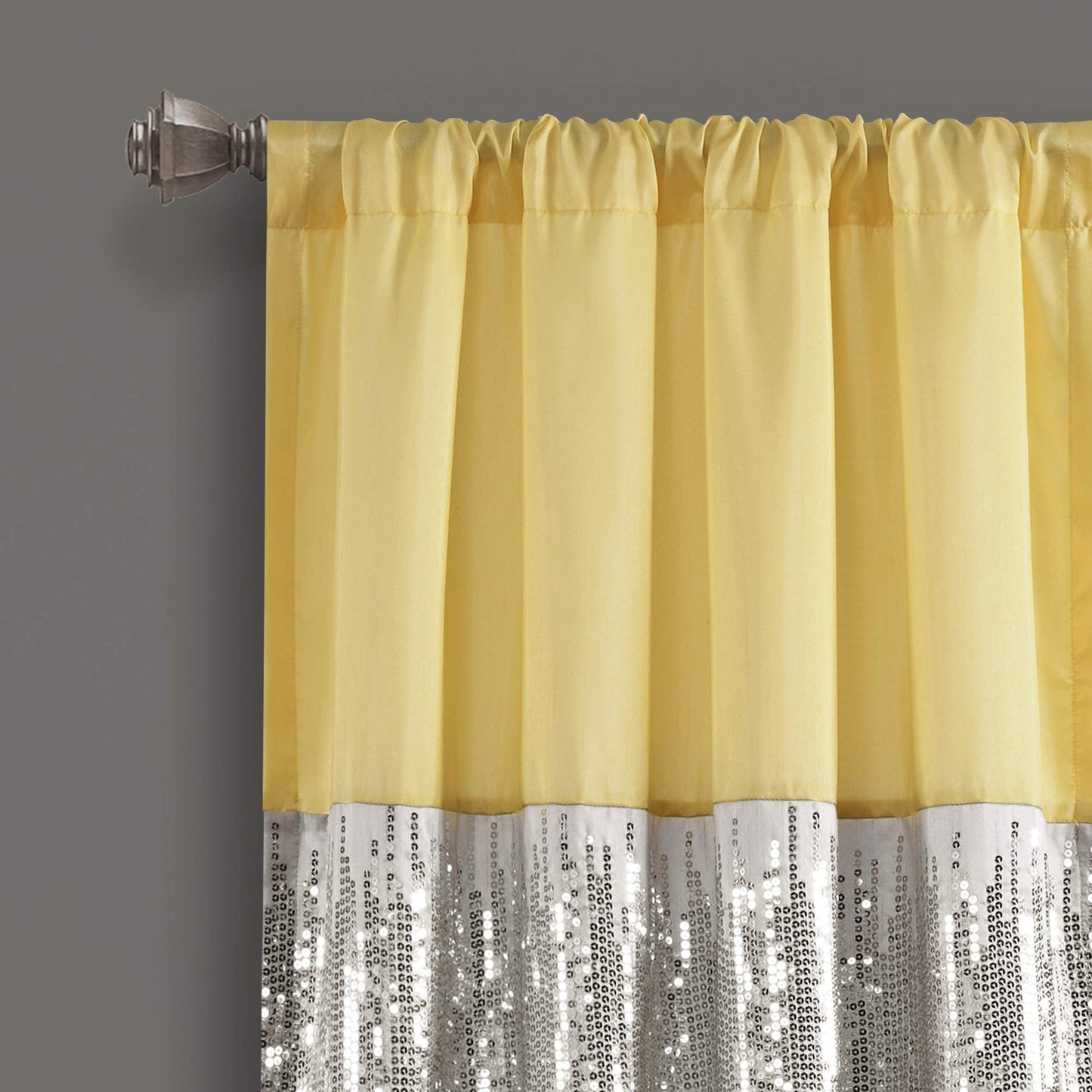 Lush Decor Night Sky Window Curtain Panel, Single 42"W x 84"L Yellow & Gray - Sequin Backdrop Curtain - Room Darkening Curtains For Bedroom - Glam Decor