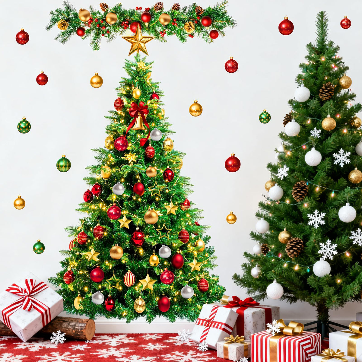Large Christmas Tree Wall Decals Peel and Stick Merry Christmas Ornament Wall Stickers Removable Winter Tree Decals Xmas Trees Stickers Xmas Holiday Window Sticker for Party Decoration