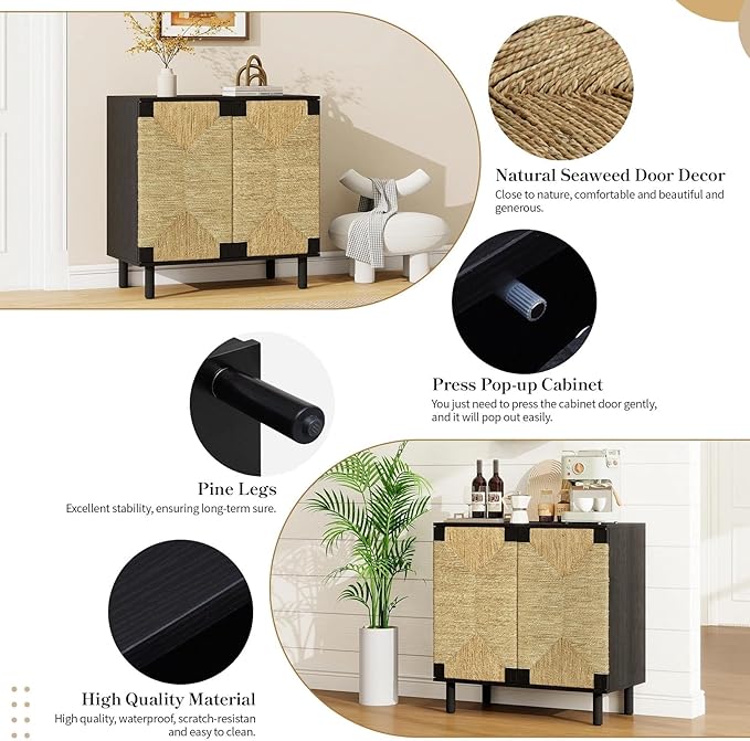 31.5" Accent Storage Cabinets, Modern Boho Sideboard