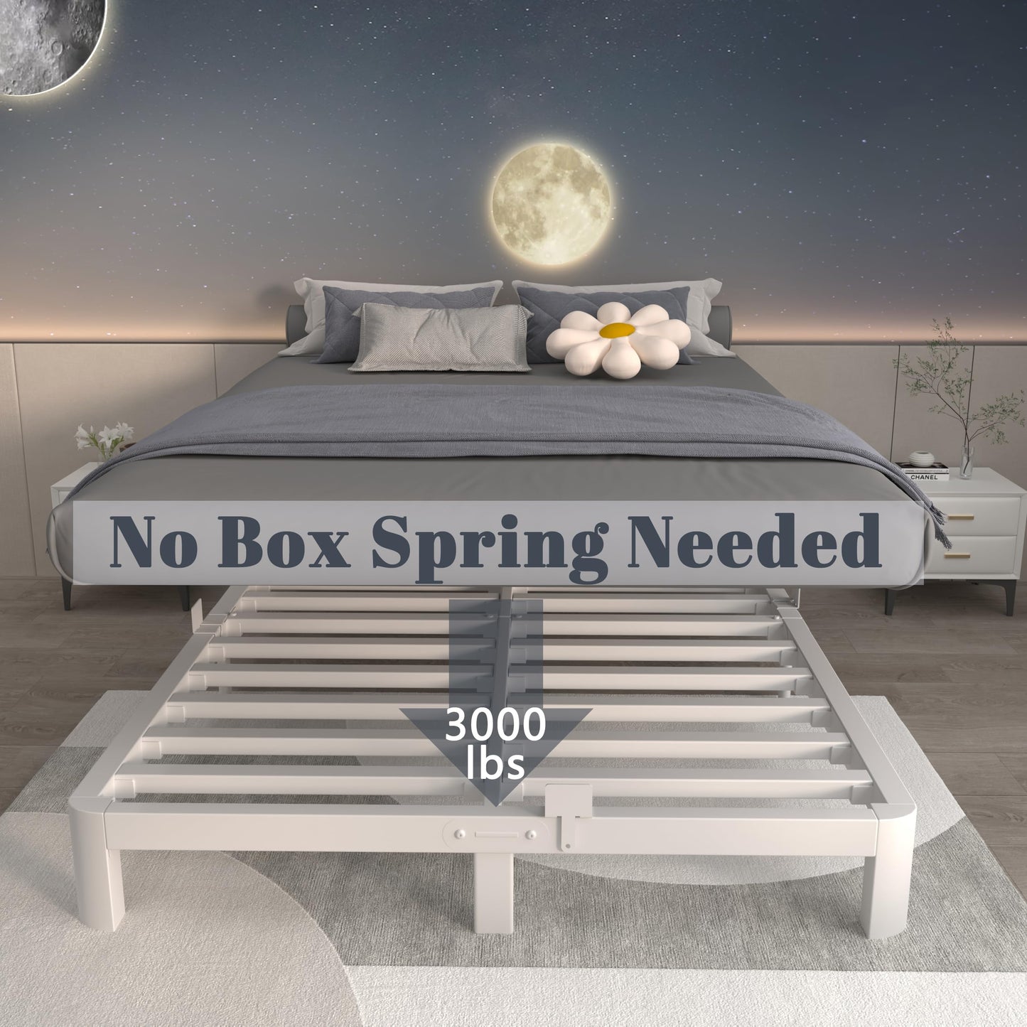 ITIMIDI 4 Inch Metal Full Size Platform Bed Frame with Metal Gaskets, Heavy Duty Steel Support 3500 LBS, No Box Spring Needed, Anti-Slip Mattress Stopper, Easy Assembly