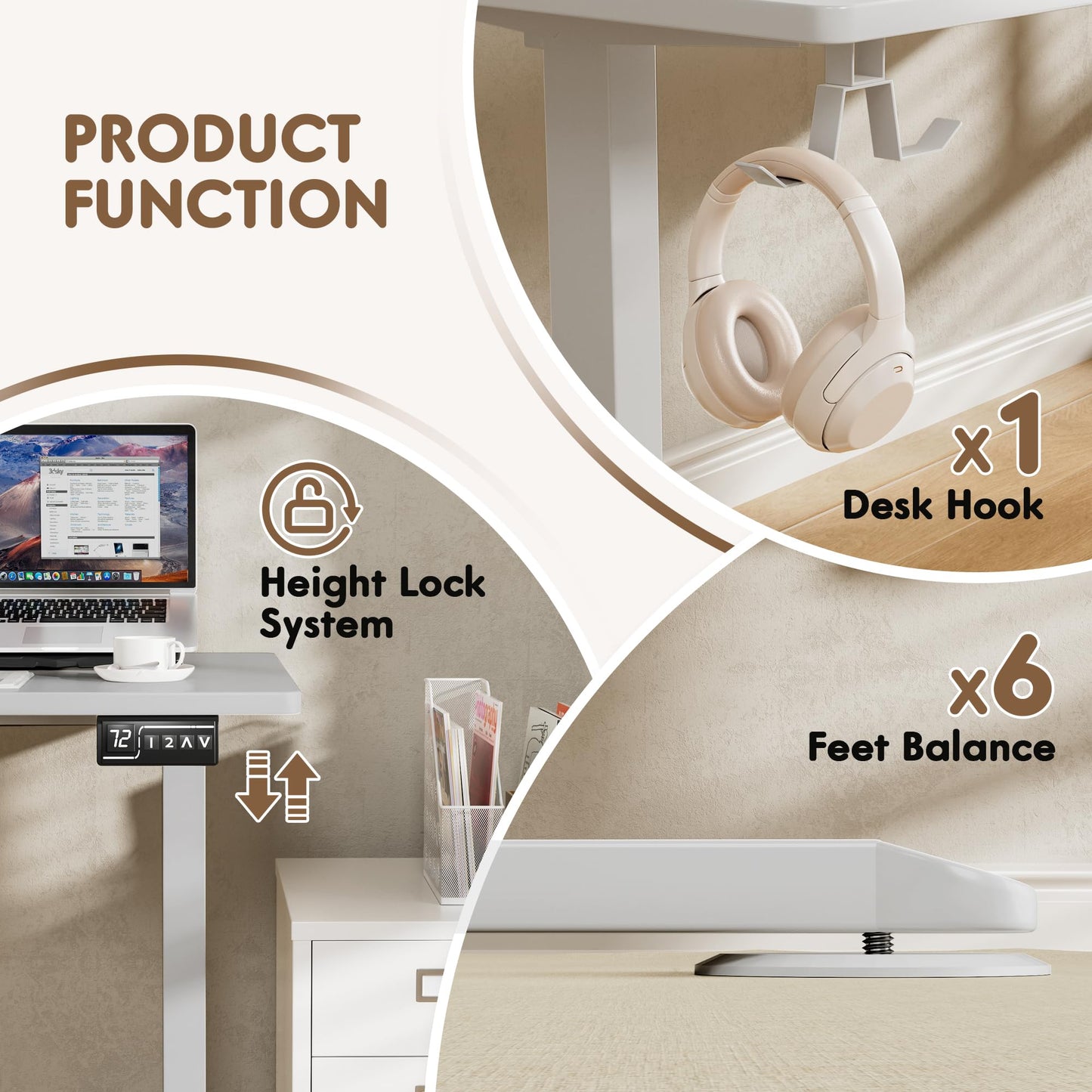 Furmax 63 x 55 Inch L Shaped Standing Desk with 2 Preset Heights, Electric Height Adjustable Computer Table, 2 Hooks & Feet Balance, Corner Sit Stand Desk for Home Office (White, 63 x 55 Inch)