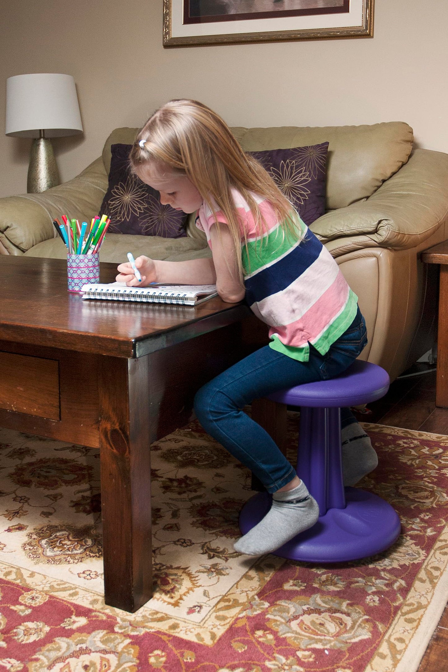 KORE Design Wobble Stool Chair, Girls + Boys Kid Desk Stools, Ergonomic Small Office Chairs, Flexible Seating for Active Child, ADD/ADHD, Classroom, School, Home, Kids (14in), Age 6-7 yrs, Blue