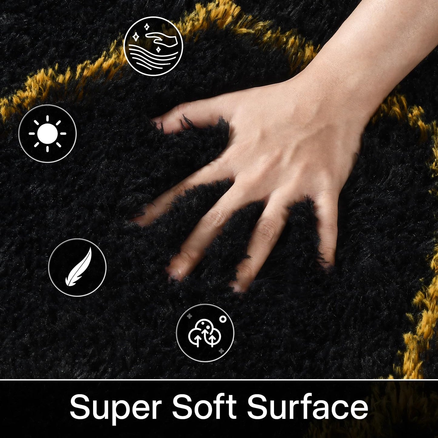Meralax Hexagon Gold/Black Rugs for Living Room Bedroom, 4x6 Soft Area Rug Fluffy Shaggy Bedside Rug, Machine Washable Indoor Floor Carpet for Kids Boys, Dorms, Nursery Rooms, Home Decor Aesthetic