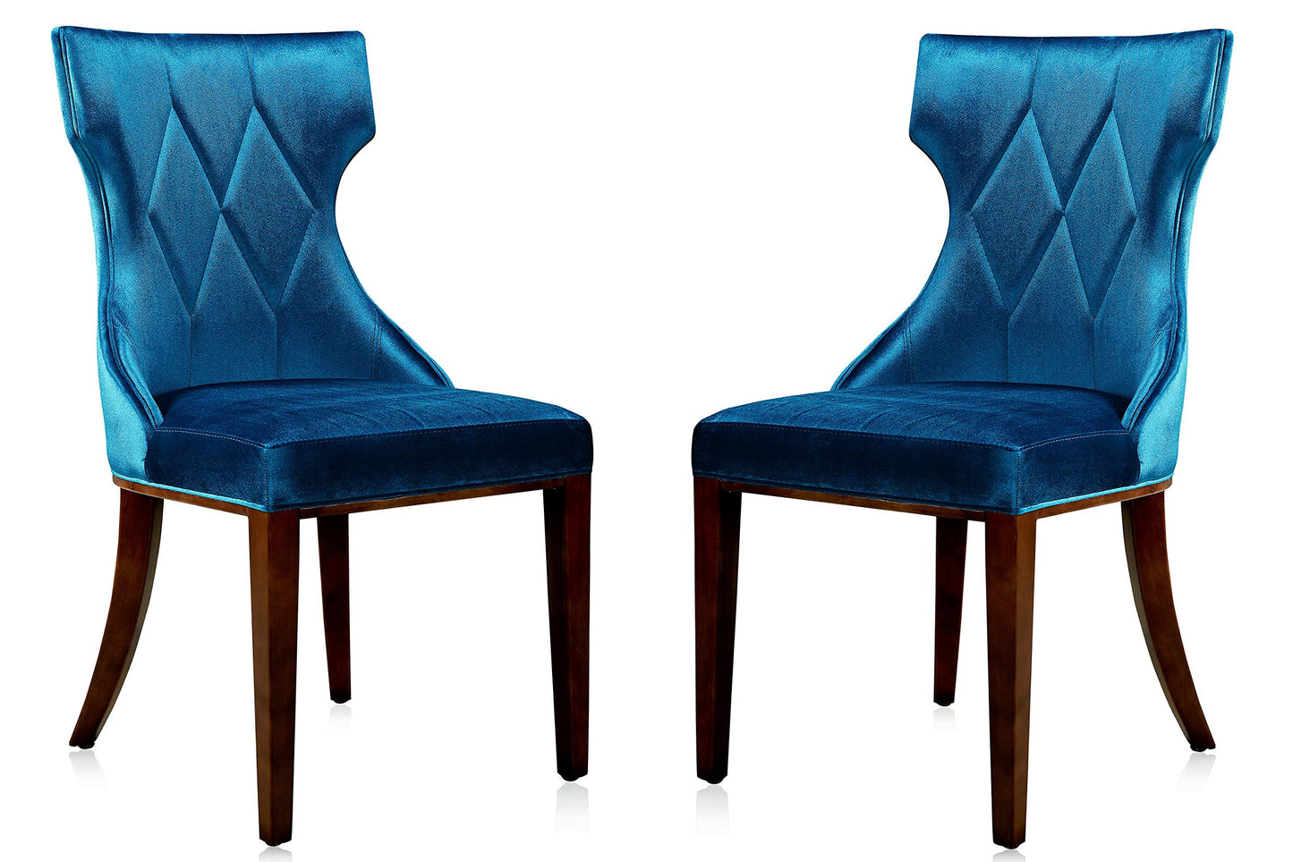 Manhattan Comfort Reine Dining Chairs Set of 2, Upholstered Seats with Diamond Stitching, Solid Beech Wood Frame, 4-Leg Base, 18.5" Seat Height, Fully Assembled, Cobalt Blue