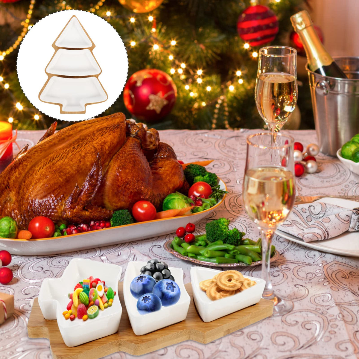 Christmas Tree Shape Candy Dish Ceramic Christmas Appetizer Tray for Snacks Candy Cookies Desserts Home Kitchen