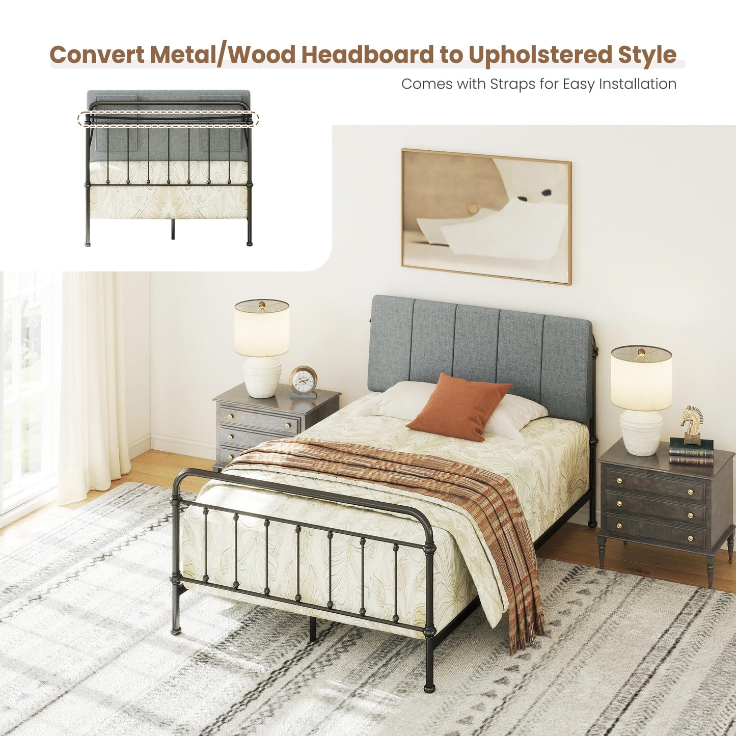 Liiwepo Twin Size Headboard Only-No Assembly, Upholstered Headboard Twin Size Linen Fabric Modern Style Headboards Extra-Thick, Dark Gray