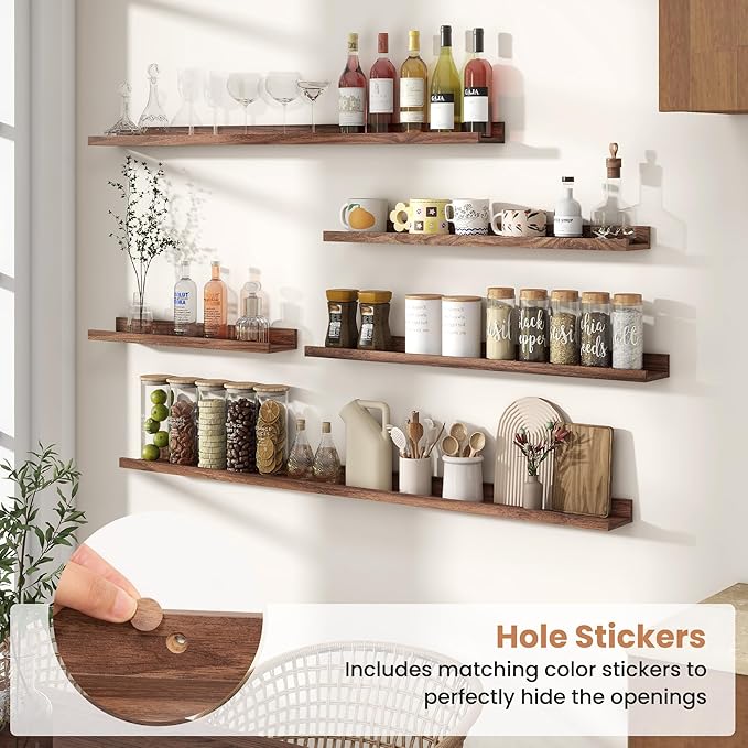 Fun Memories Picture Ledge Shelves Set of 2, 32 Inch Rustic Wall Mounted