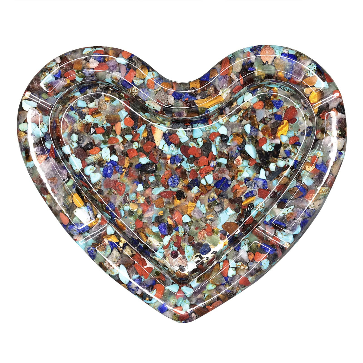 Rockcloud 4.8" Heart Shape Tumbled Chip Stone Tray with Resin, Jewelry Tray Crystal Dish for Home Office Tabletop Decoration Air Plant Holder, Mixed Stone