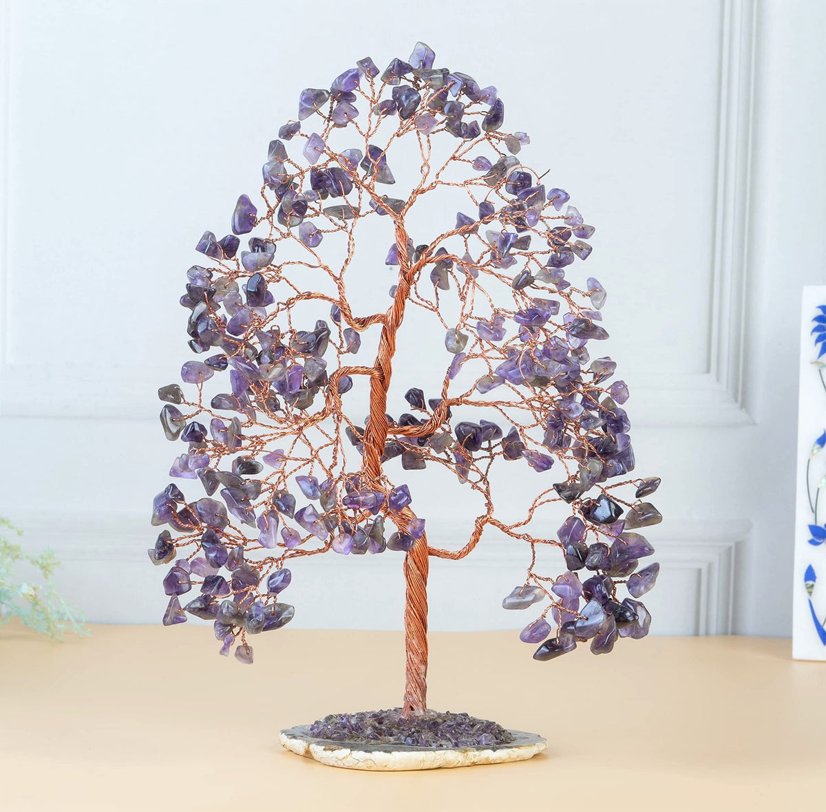 Crocon® Amethyst Crystal Tree of Life Gifts for Women, Men & Family, Gemstone Agate Slice Base Healing Chakra Feng Shui Money Spiritual Gift for mom, Wife, Sister Birthday Present Home & Room Decor