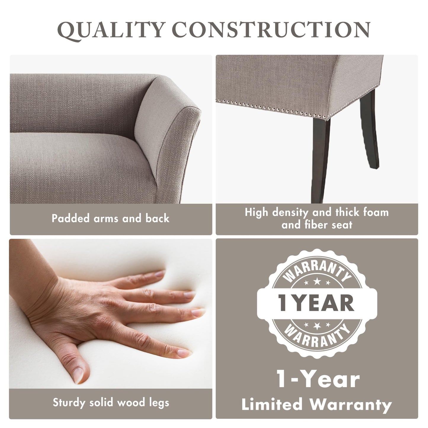 Madison Park Accent Bench, Upholstered with Nailhead Trim, & Padded Seat Entryway Bench Small, End of Bed Bench with Back, 49.5" W x 19.25" D x 23" H, Grey