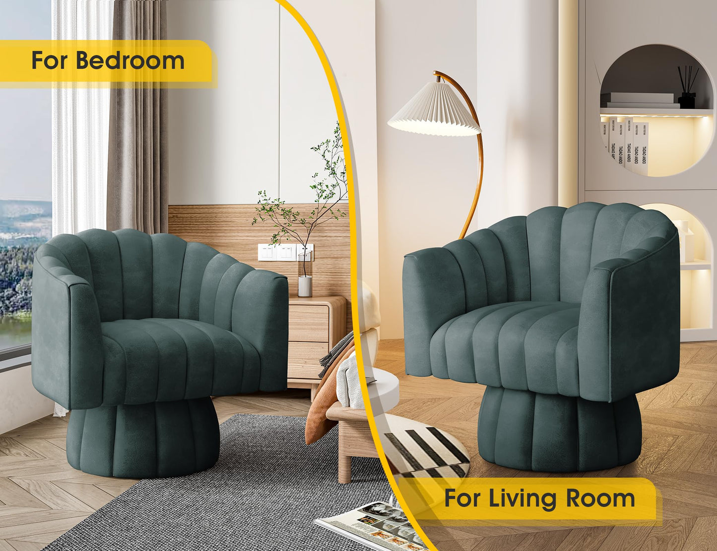 Dewhut Swivel Accent Chair, 360° Swivel Barrel Chair with Armrest, Faux Leather Upholstered Single Sofa Reading Chair for Living Room,Bedroom,Waiting Room(Navy)