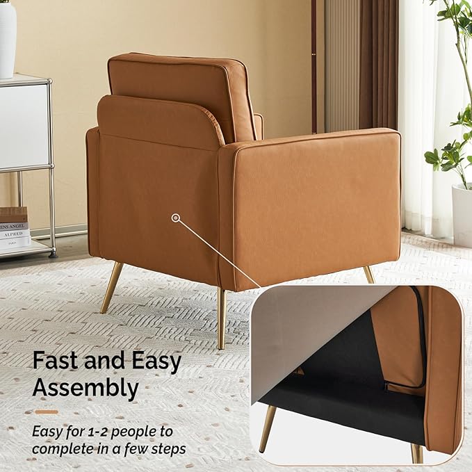 VINGLI PU Leather Accent Chair Brown Mid Century Modern Upholstered Sofa Chairs