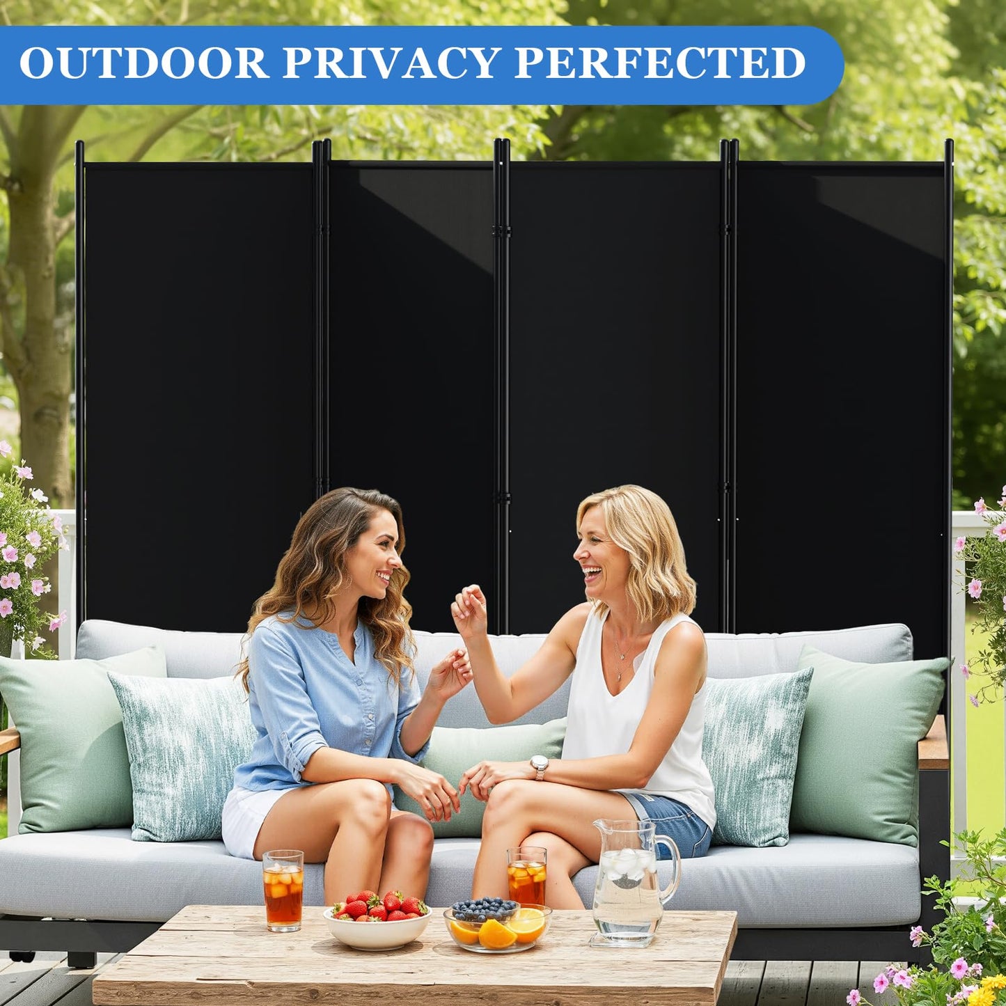 SUNALLY Room Divider 6FT Folding Privacy Screens with Lockable Wheels, 6 Panel Room Partition for Room Separator, 132" W Freestanding Portable Fabric Wall Dividers for Home Dorm Studio Office, Black