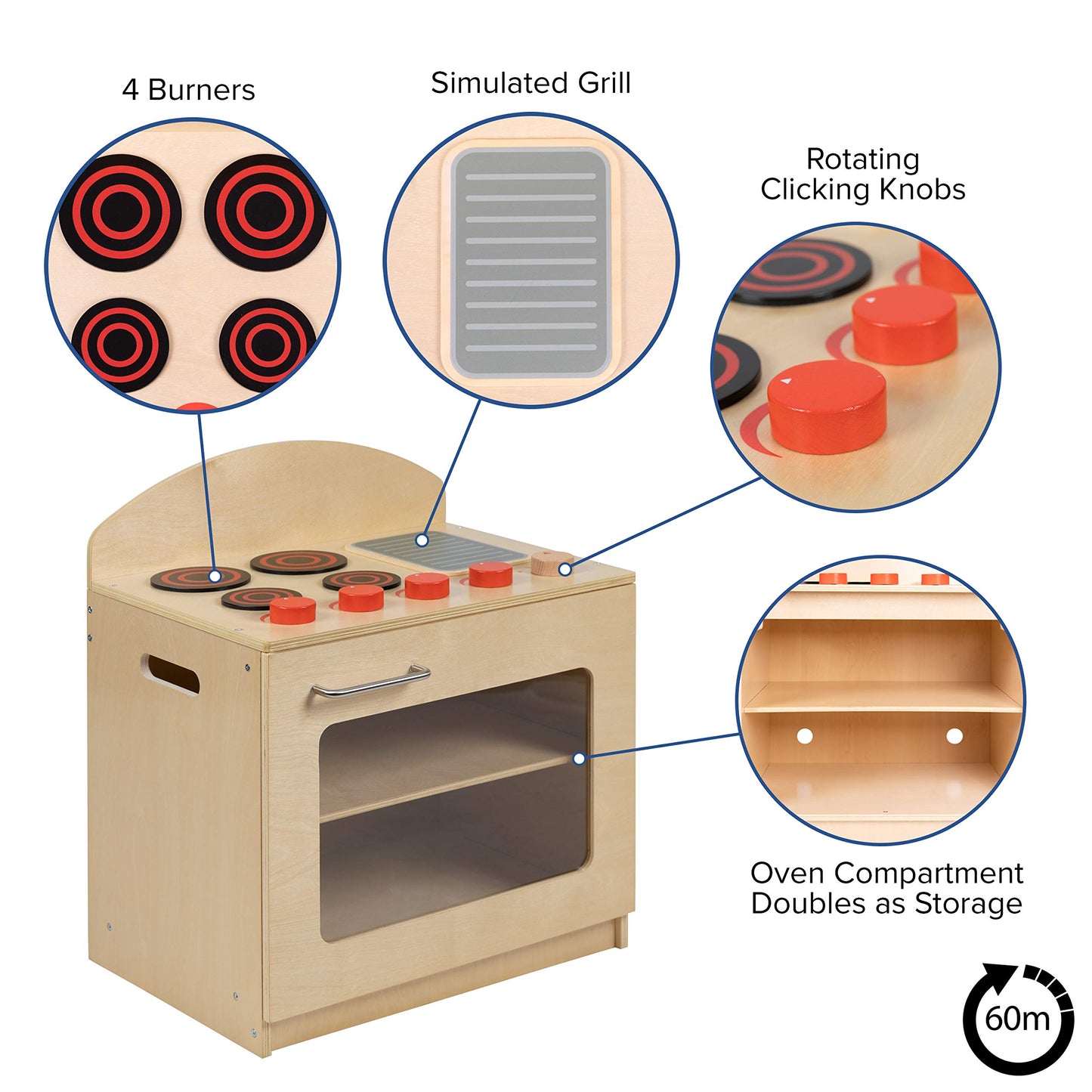 Flash Furniture Hercules Children's Wooden Kitchen Stove for Commercial or Home Use - Safe, Kid Friendly Design