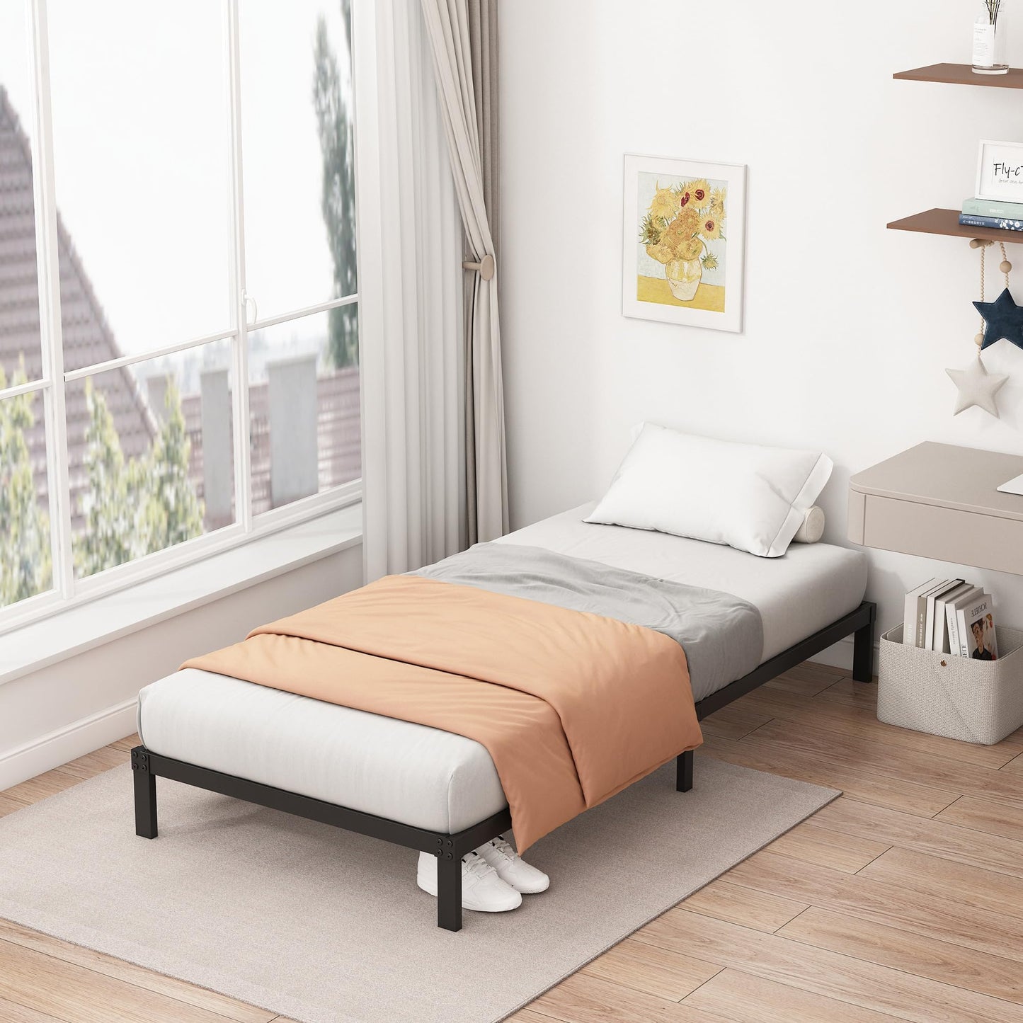 Fly-CTsoar 9 Inch Low Twin Bed Frames Heavy Duty Metal Platform, No Box Spring Needed, Easy Assembly Mattress Foundation, No Noise, Black