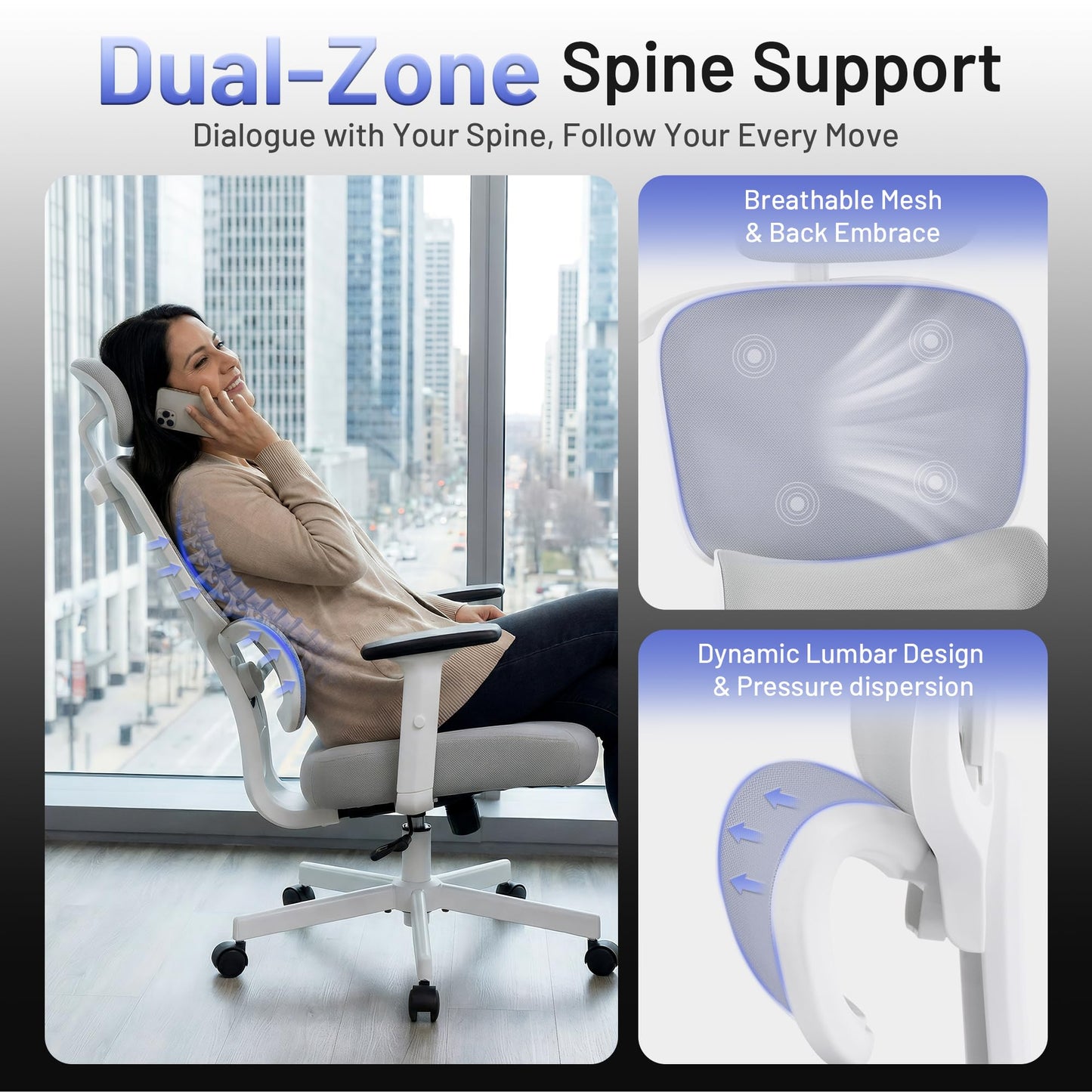 AreShark Ergonomic Office Chair - High Back Breathable Mesh Desk Chair with Lumbar Support & Adjustable Headrest - Rolling Swivel Reclining Comfy Computer Gaming Chair with 2D Armrests for Home Office