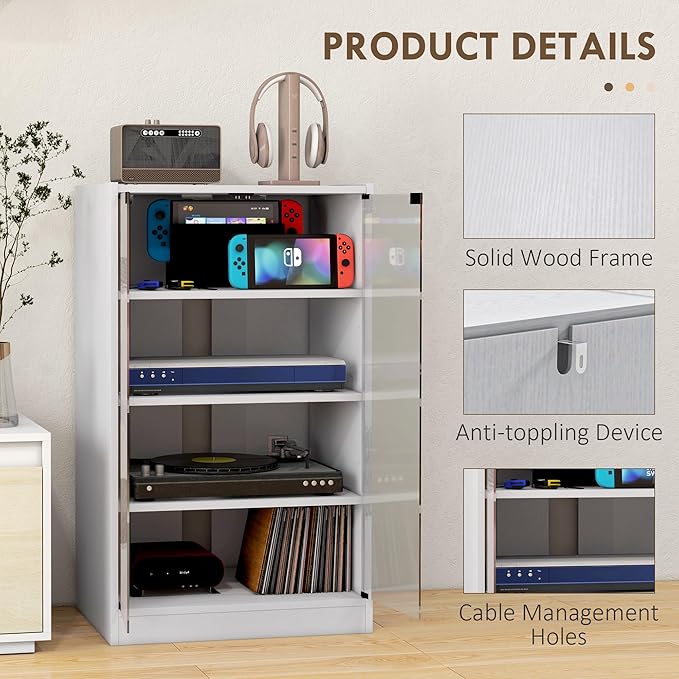 HOMCOM Media Cabinet, 4-Tier Stereo Cabinet